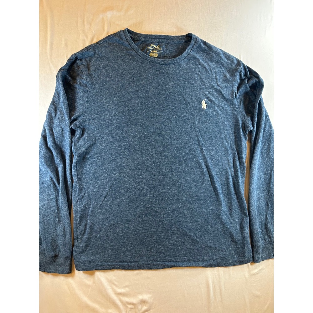Polo Ralph Lauren Mens Long Sleeve T-Shirt Navy Heather Cotton Pony Logo M